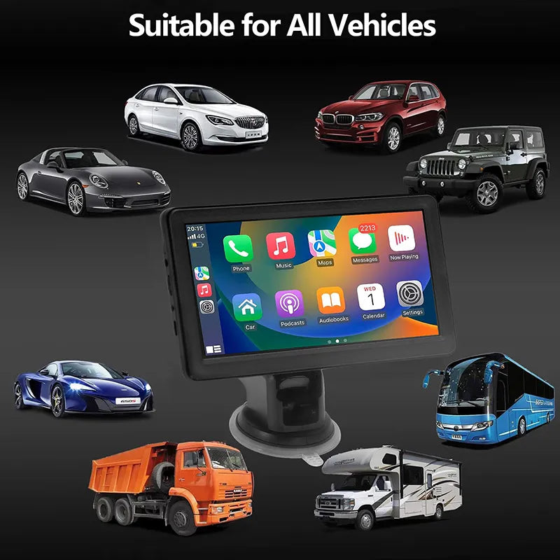 Transform Your Driving Experience with the HD 7 Inch Portable Wireless CarPlay Screen - Compatible with All Vehicles, Featuring Bluetooth, GPS Navigation, and Voice Control