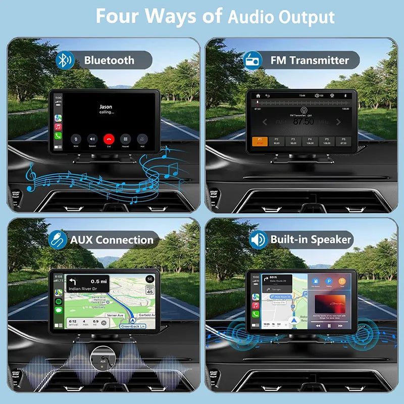 Transform Your Driving Experience with the HD 7 Inch Portable Wireless CarPlay Screen - Compatible with All Vehicles, Featuring Bluetooth, GPS Navigation, and Voice Control