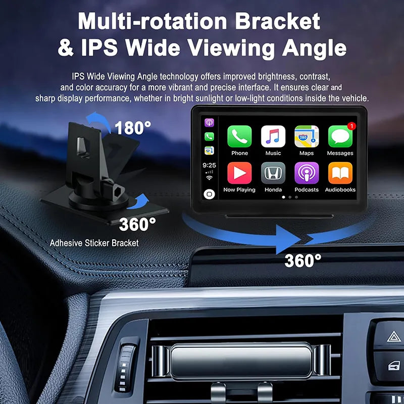 Transform Your Driving Experience with the HD 7 Inch Portable Wireless CarPlay Screen - Compatible with All Vehicles, Featuring Bluetooth, GPS Navigation, and Voice Control